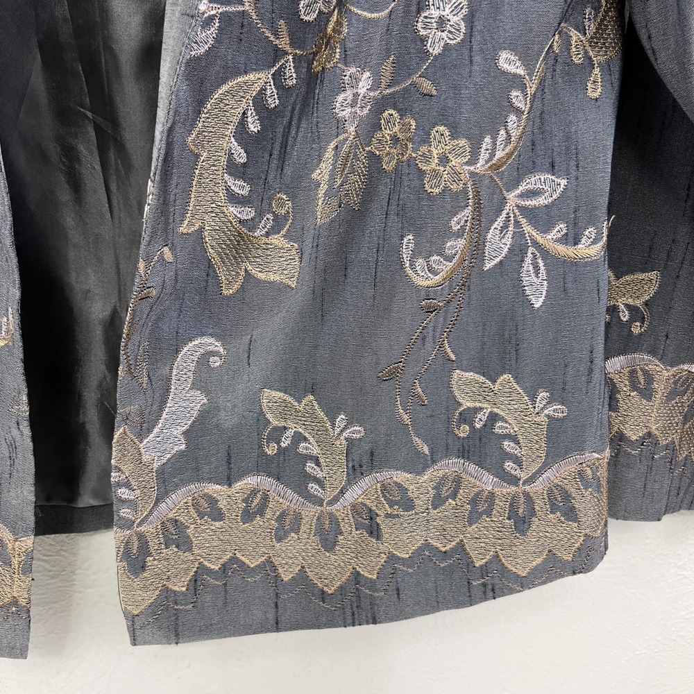 Grace Chuang New York Jacket Blazer Size L Vintage Silk Blend Gray Floral - Picture 4 of 10